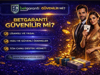 Betgaranti güvenilir mi bannerı, lisanslı bahis sitesi, hızlı ödeme ve canlı destek vurgusu bulunan altın ve mavi temalı tasarım