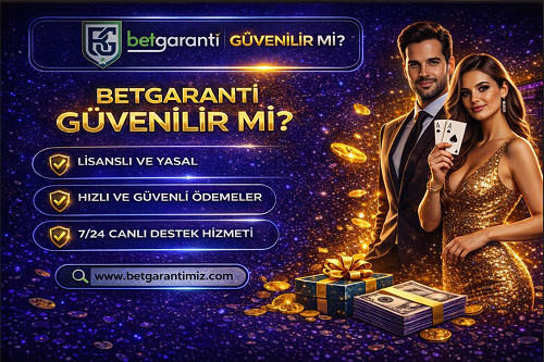 Betgaranti güvenilir mi bannerı, lisanslı bahis sitesi, hızlı ödeme ve canlı destek vurgusu bulunan altın ve mavi temalı tasarım